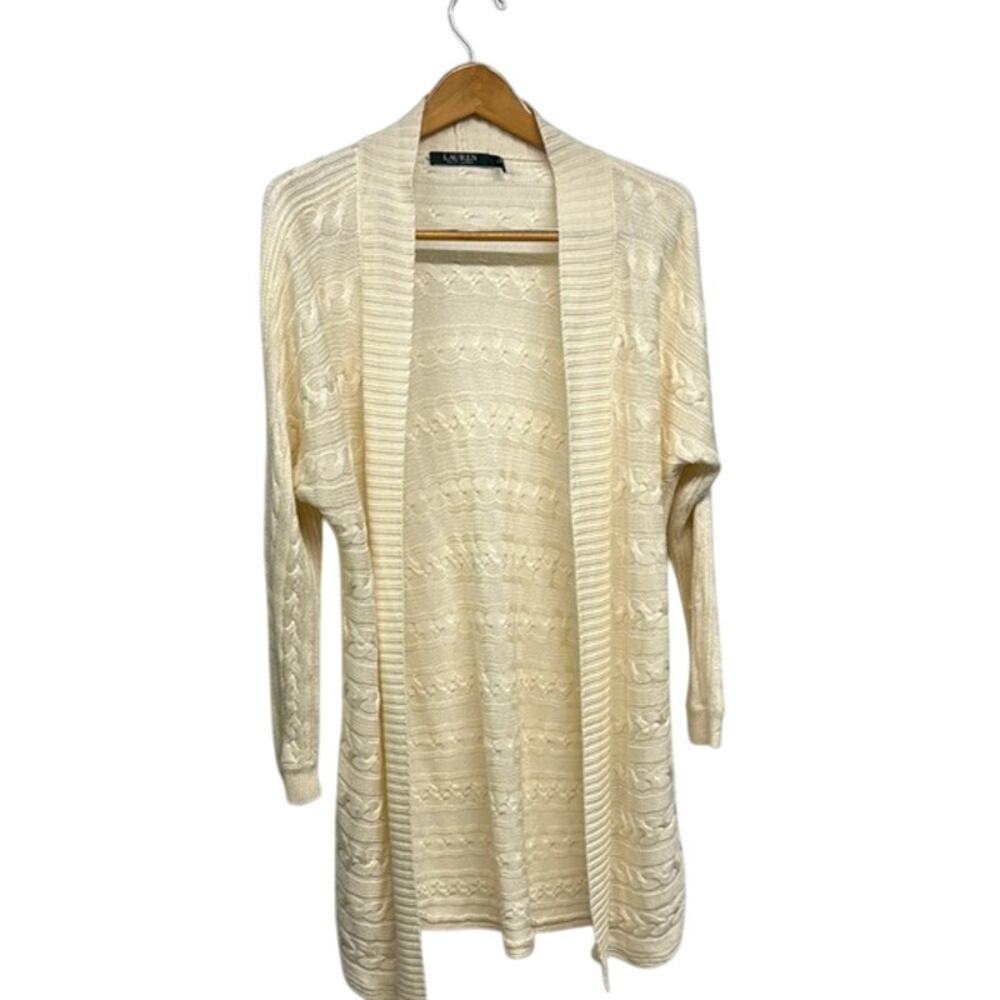 New Ralph Lauren Women's‎ Cream Ribbed Knit Open Front Cardigan Size Small (S)